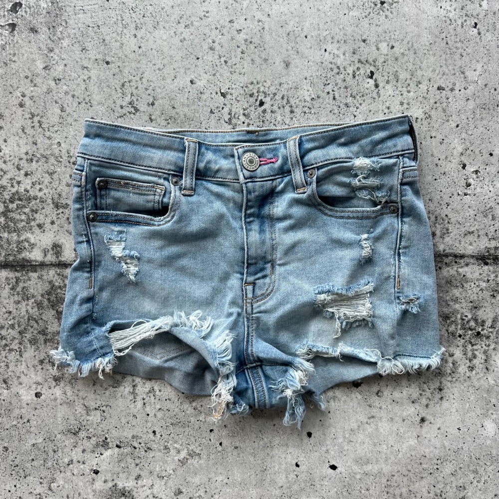 American Eagle Shorts Womens 4 Light Wash Denim Distressed Rainbow Ne(x)t Level